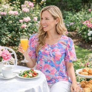 ✨ Sterling Kreek “Bloomin’ Boss” Floral Mesh Puff Sleeve Top | NWT | Size Small